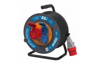 Predlžovací prívod 20m s navíjakom 400V+230V zásuvky 5x2,5mm čierna guma Baupro