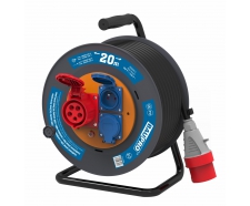 Predlžovací prívod 20m s navíjakom 400V+230V zásuvky 5x2,5mm čierna guma Baupro